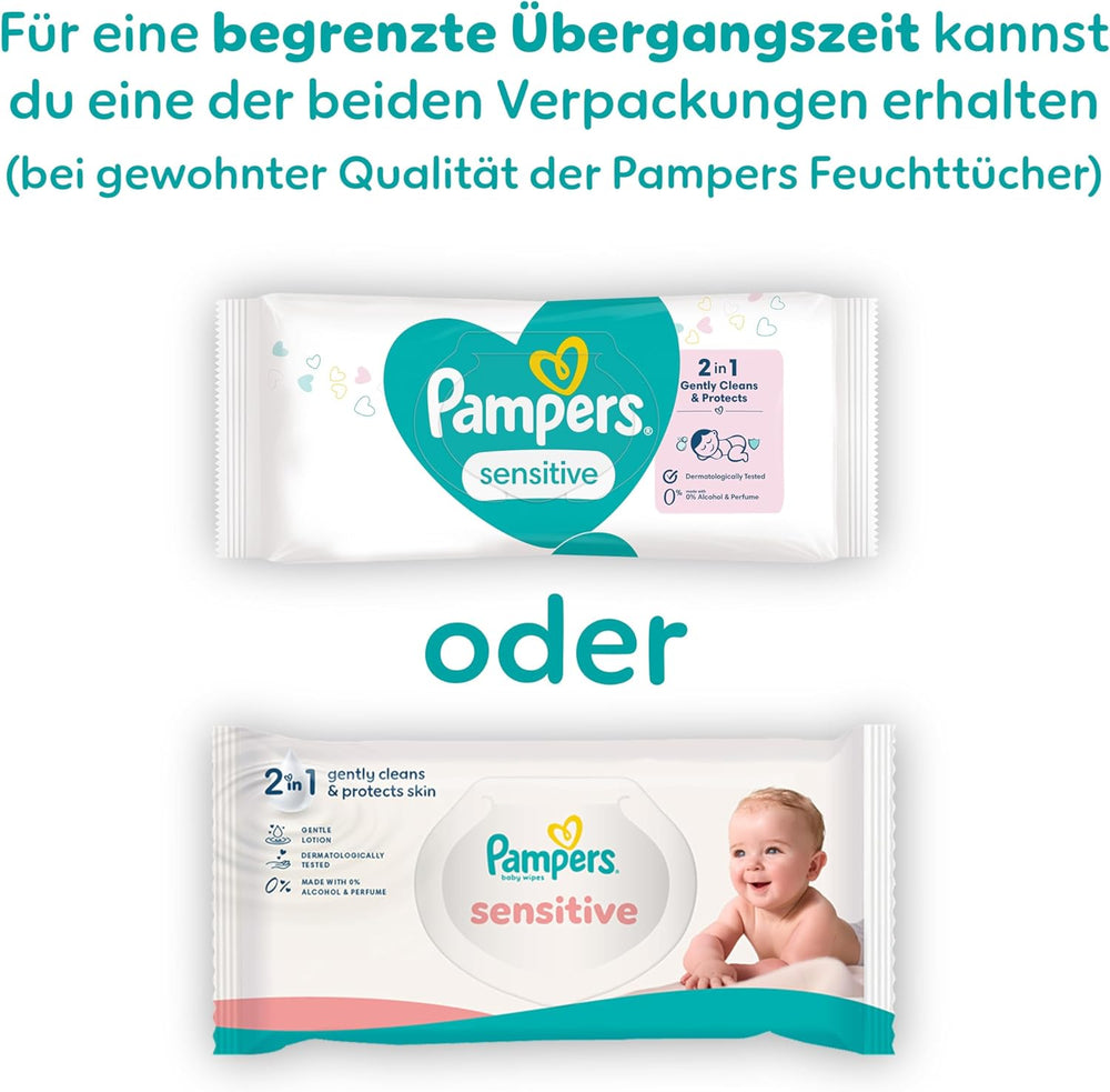 Pampers Sensitive dětské ubrousky, 15 balení 80 ubrousků, 1200 dětských ubrousků, jemné čištění a ochrana pokožky 2 v 1