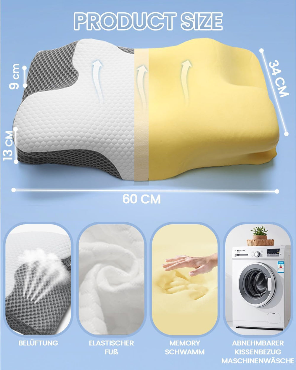 Pernă pentru gât 2 în 1 Pernă, pernă cu spumă de memorie, pernă ortopedică ergonomică, 2 înălțimi de dormit, pernă de sprijin pentru gât pentru sprijin lateral / spate / burtă Perne ortopedice cervicale Naty Shop