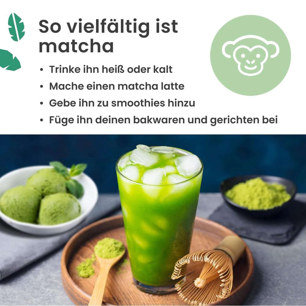 Purechimp Matcha ceremonial 100 g. Pulbere de ceai 100% pură din culturi umbrite pentru latte, infuzii și rețete. Pungă compostabilă. Bogată în antioxidanți.