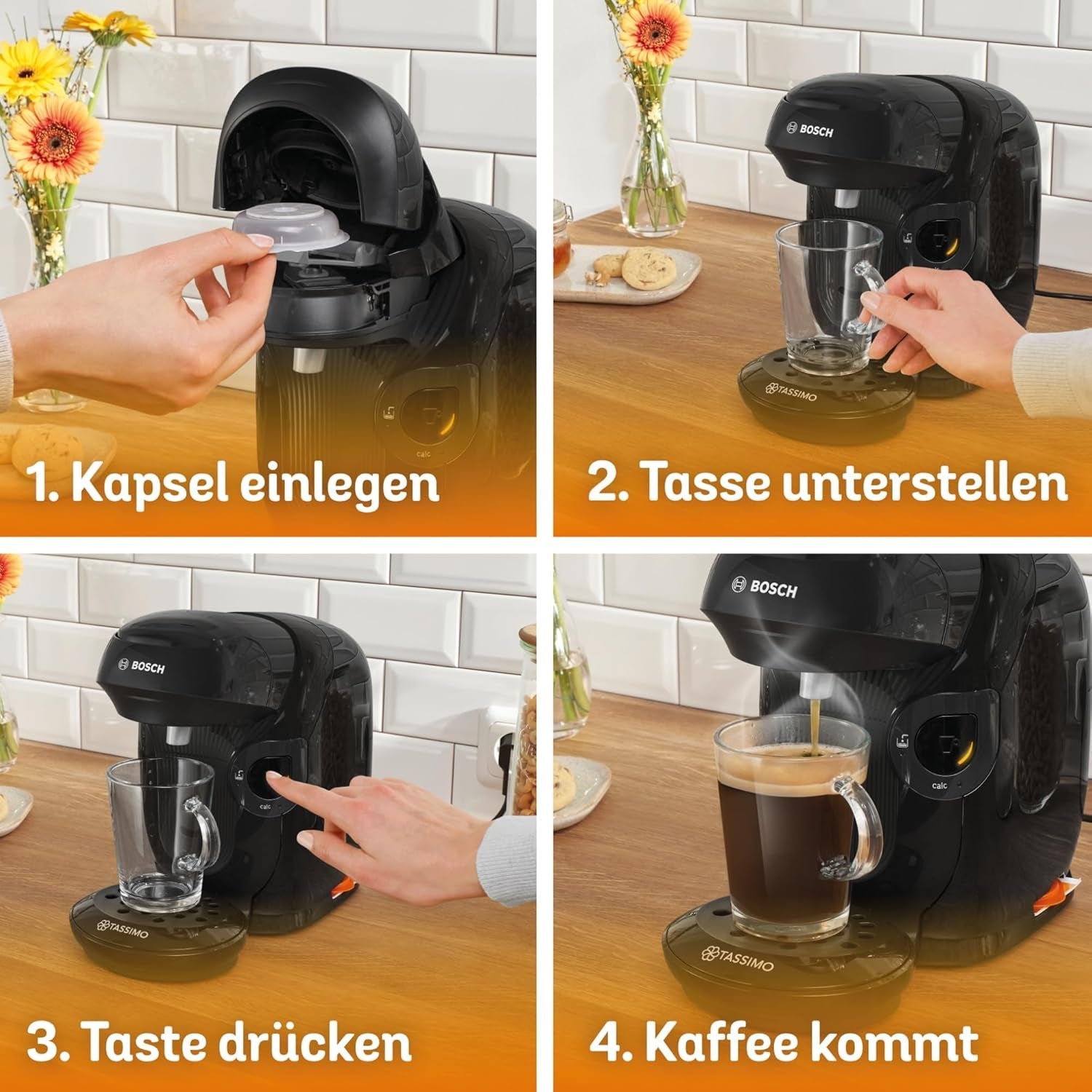 Espressor cu capsule Bosch Tassimo Style TAS112E, peste 70 de băuturi, potrivit pentru toate dimensiunile de cești, complet automat, sustenabil, economisește spațiu, 1400 W, negru