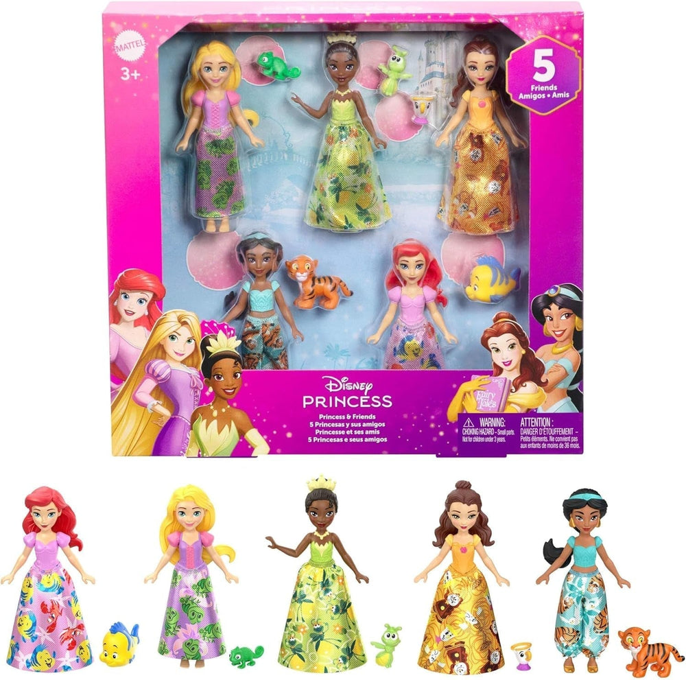 Mattel Disney Princess Transforming Playset Carriage to Castle With Little Aurora Doll, 3 nivele, 6 zone de joc, 4 figuri, mobilier și accesorii HWX17 Papusi Naty Shop Set de prieteni