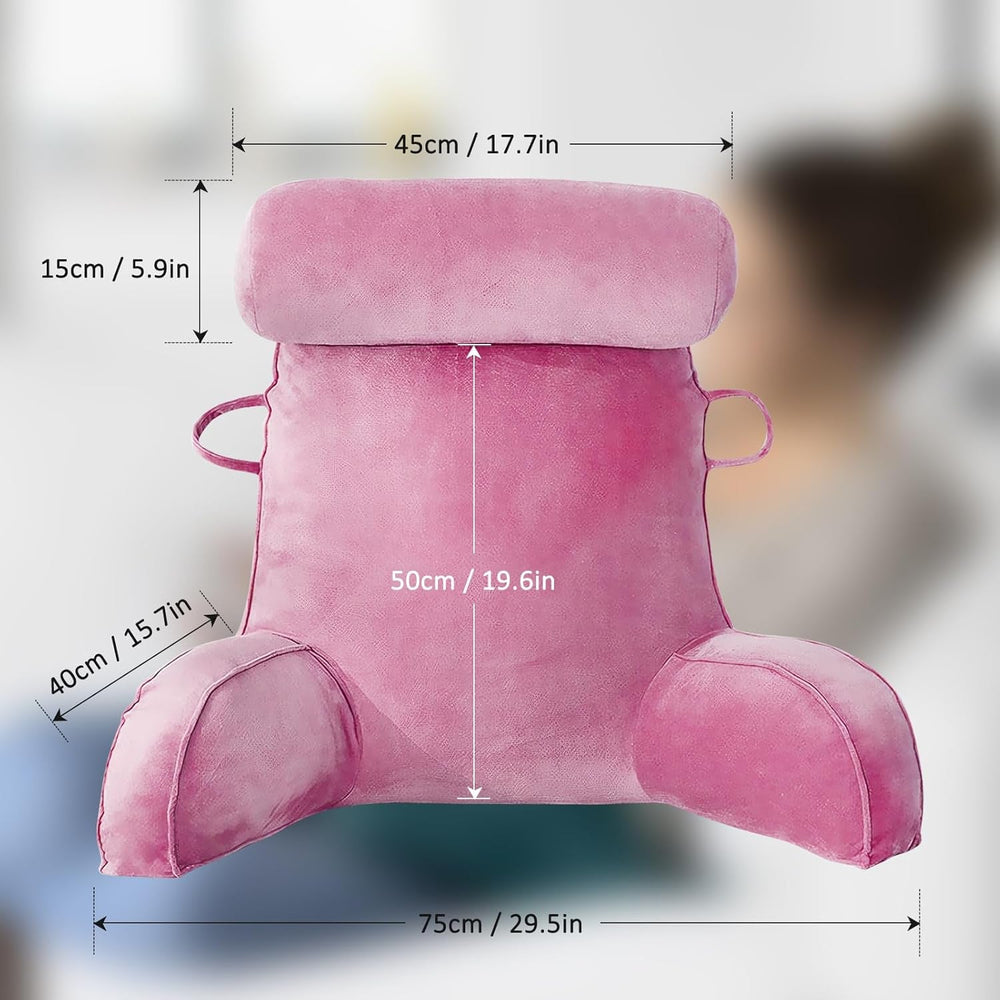 Pernă de citit XL pentru pat și canapea cu rolă detașabilă pentru gât, pernă ideală pentru spate pentru adulți cu spumă cu memorie pentru citit confortabil, lucru, joacă, vizionat la televizor, relaxare (roz)