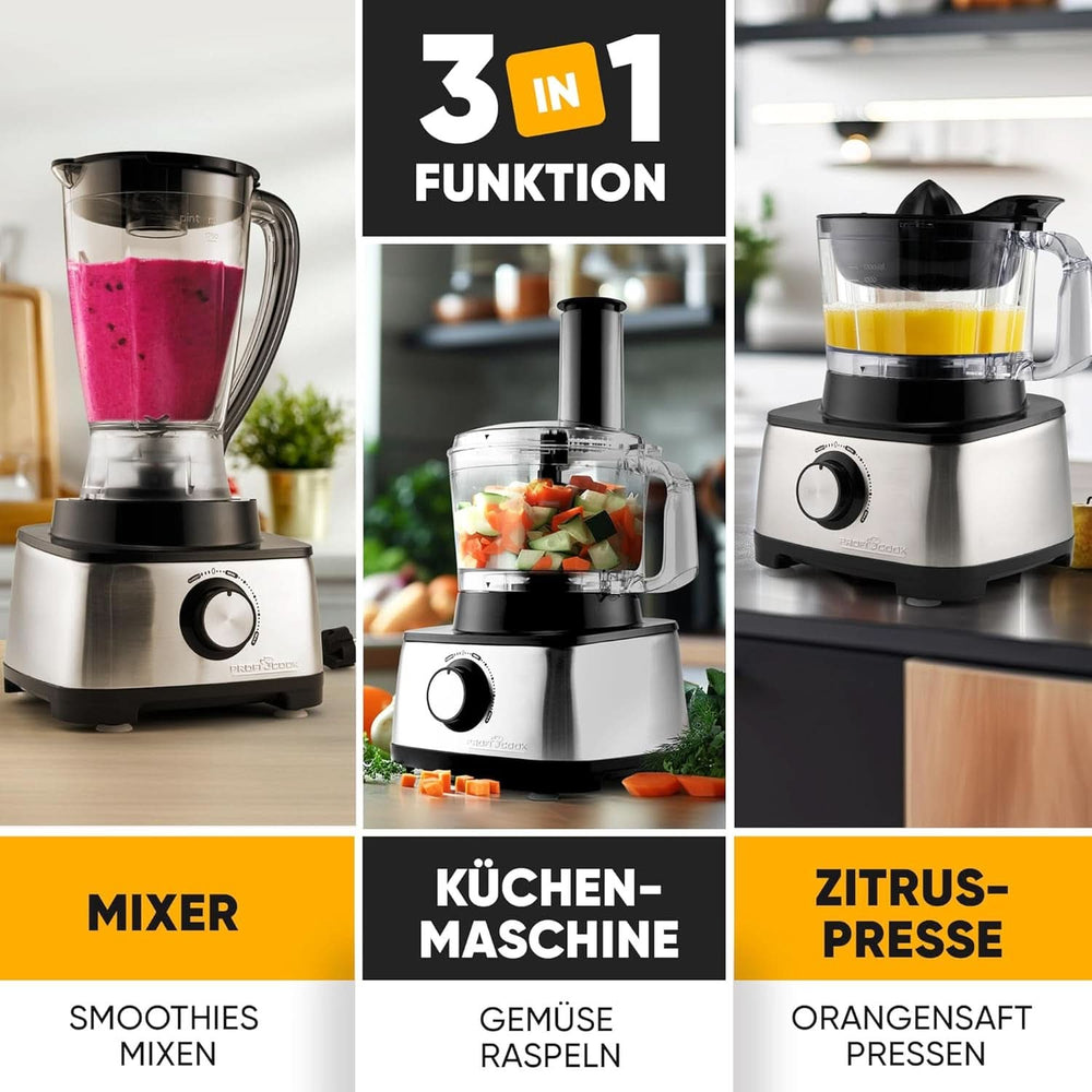 Mașină de bucătărie Proficook® 3In1 | Blender, robot de bucătărie și storcător de fructe, 1200 W Mama si Copilul Naty Shop