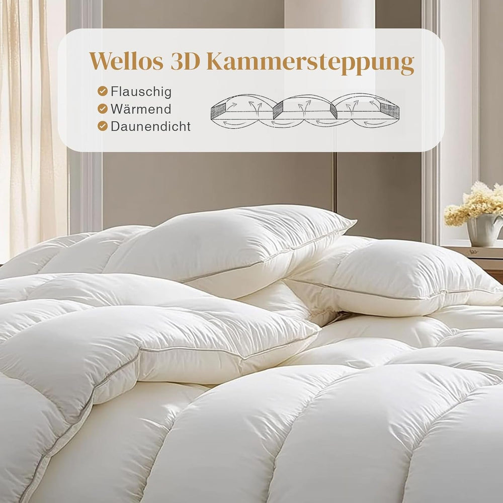 135X200 Plapumă pentru toate anotimpurile 100% plapumă de bumbac cu puf de gâscă și pene, plapumă de pene cu umplutură groasă fără pluș viu, plapumă de tranziție extra pufoasă 3D Baffle Box pentru pat unic, alb Plapumi si pilote Naty Shop