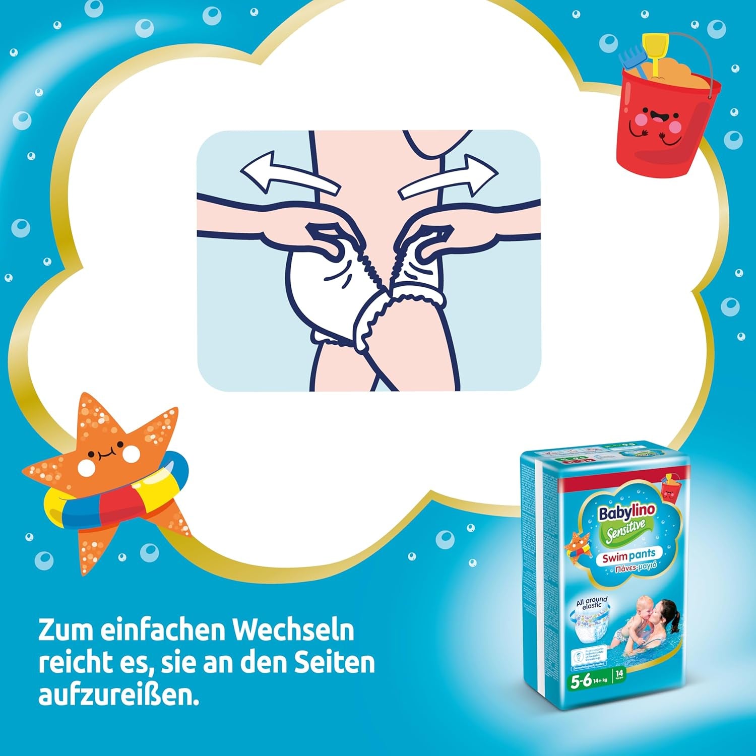 Plenky Sensitive Swim Pants, na moře a bazén, velikost 5-6 (nad 14 kg), 84 kusů