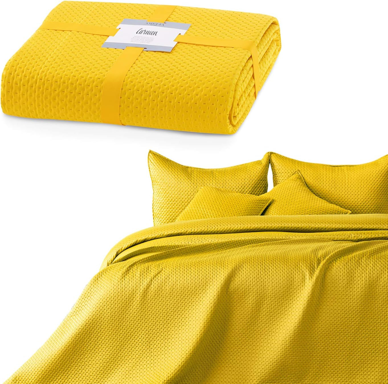 Ameliahome cuvertură de pat 200X220 Cm cuvertură de pat verde închis cu două fețe embosate Matt Satin Carmen Paturi si Cuverturi Besuche den AmeliaHome-Store Carmen Gelb 240X260 Cm