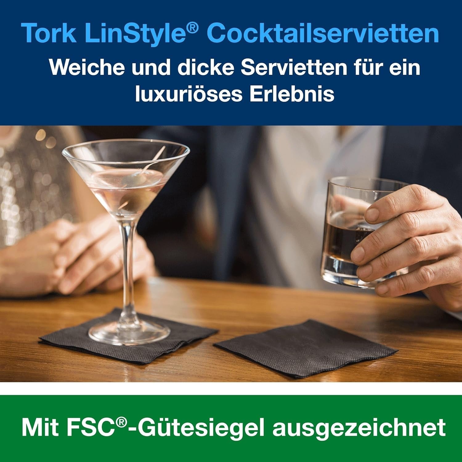 Tork Linstyle 509542 Șervețele pentru cocktail negru, 1/4 pliere, 1 strat, 23,8 x 23,8 cm, 1 x 100 șervețele