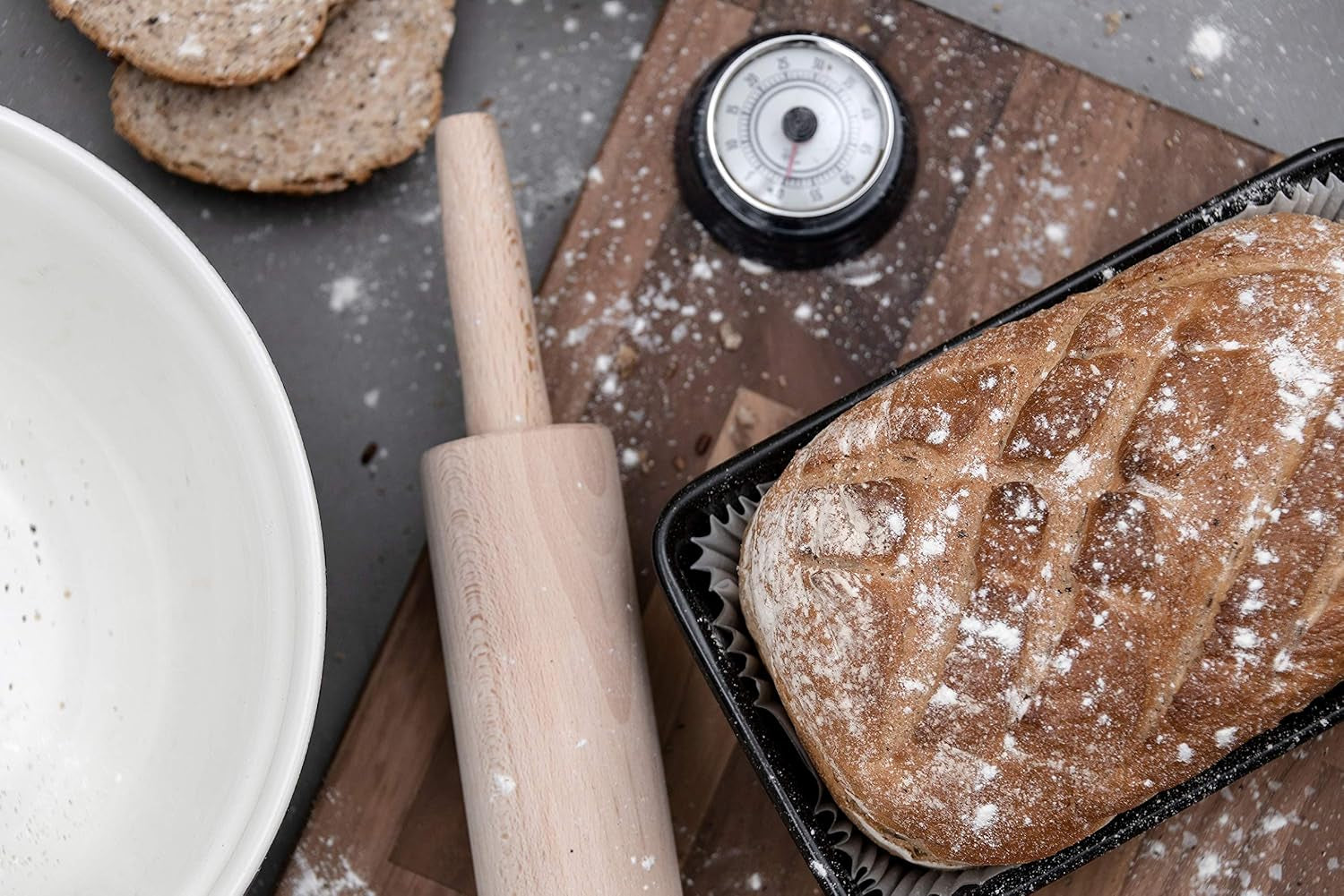 Tala Teigroller aus Buchenholz – Drehbares Nudelholz mit Griffen, glatte Oberfläche, odolný a leicht zu reinigen – Perfekt für Teig, Gebäck, Brot & Pizza – FSC-zertifiziertes Holz