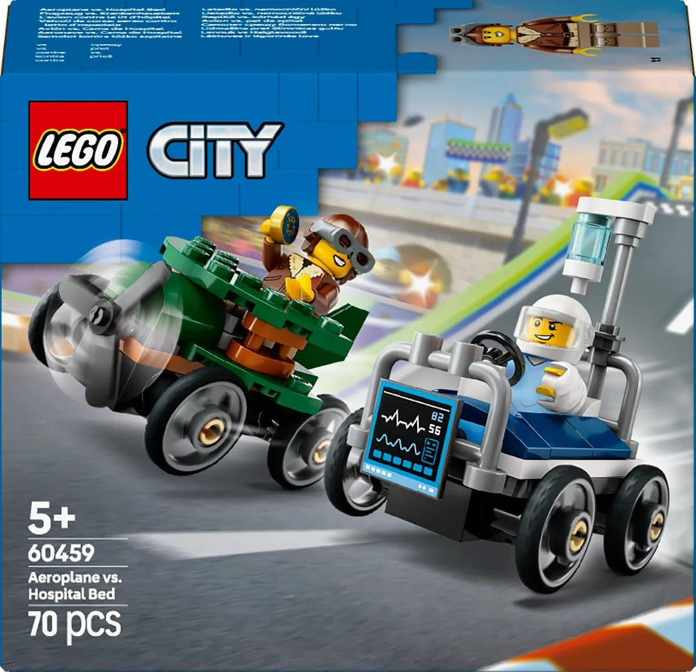LEGO City Airplane vs. Sada závodního auta pro nemocniční postel - Hračka na mýdlo pro chlapce a dívky od 5 let - Stavebnice se 2 minifigurkami - Dárek k narozeninám a svátku 60459 Stavebnice Besuche den LEGO-Store