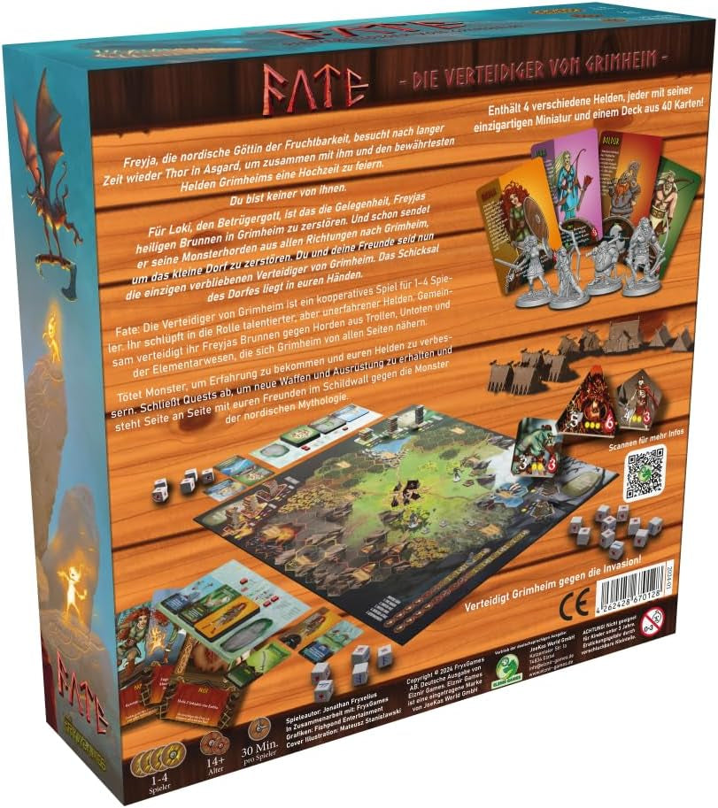 Fate: Defenders of Grimhelm, ELSNER Games, Kooperativní fantasy desková hra, Tower Defense Strategy, 1–4 hráči, Věk 14+, Epické dobrodružství, Heroes & Magic, Taktická hra, FryxGames