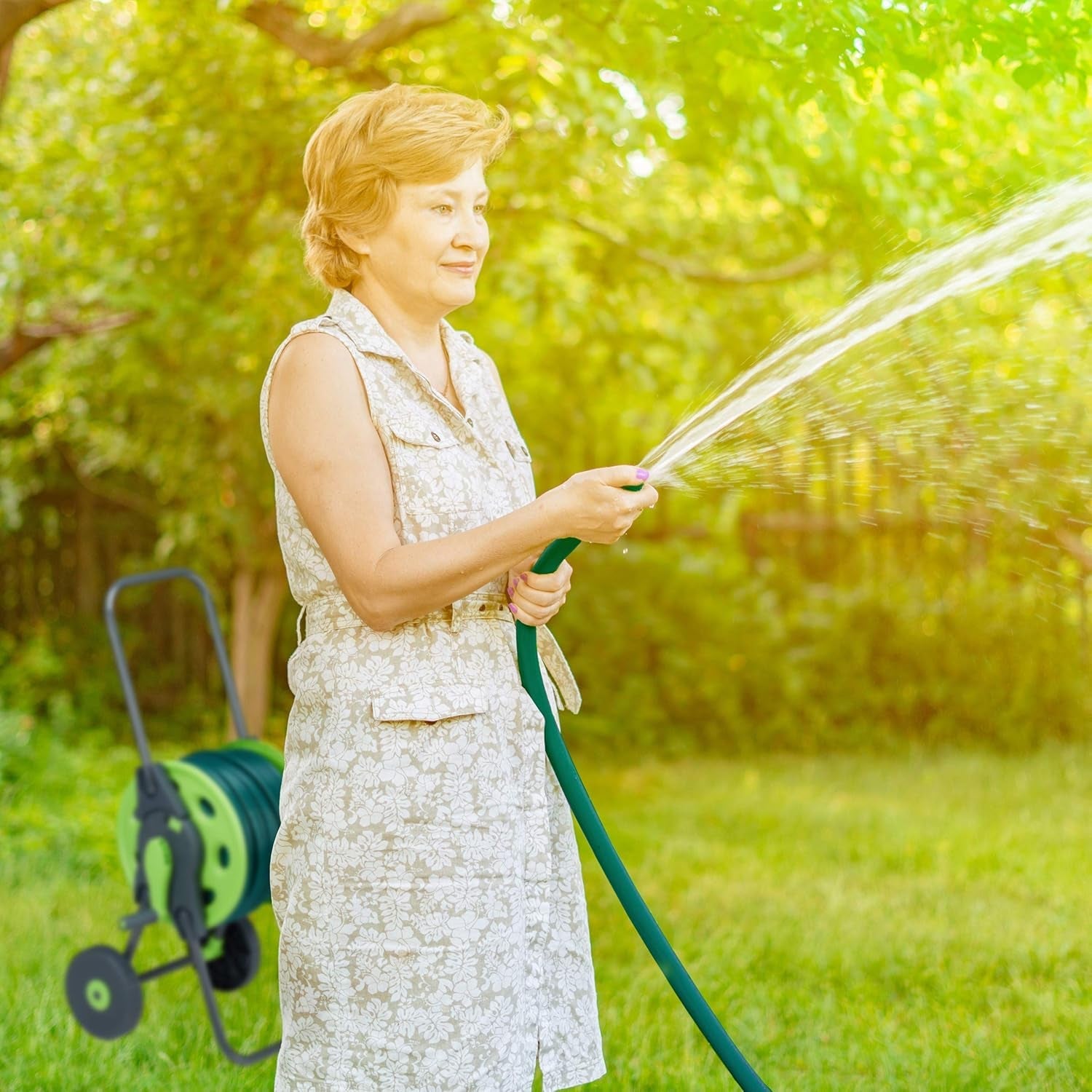 Cărucior furtun Relaxdays, rolă mobilă pentru furtun de apă de 45 m, 1/2 inch, grădină, 82,5 x 43 x 34 cm, gri-verde