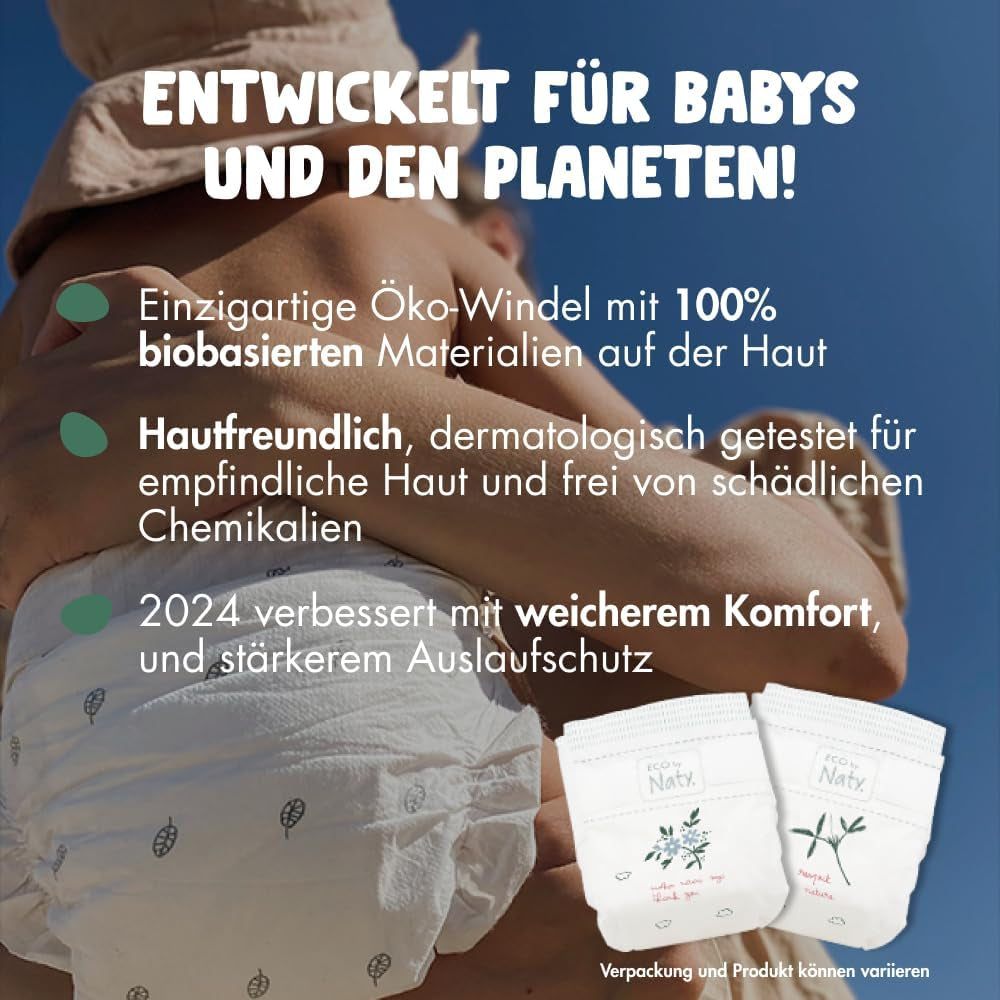 Eco plenky Eco by Naty Baby Eco plenky - prémiové organické plenky, ekologické, vyrobené z rostlinných materiálů, ideální pro citlivou dětskou pokožku (velikost 5 - 80 kusů)