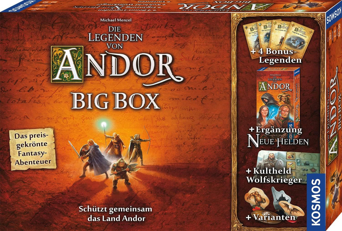 Kosmos 683122 Legends of Andor – Big Box, základní hra (Kennerspiel des Jahres 2013) a další rozšíření, fantasy klasika, kooperativní fantasy stolní hra, věk 10+