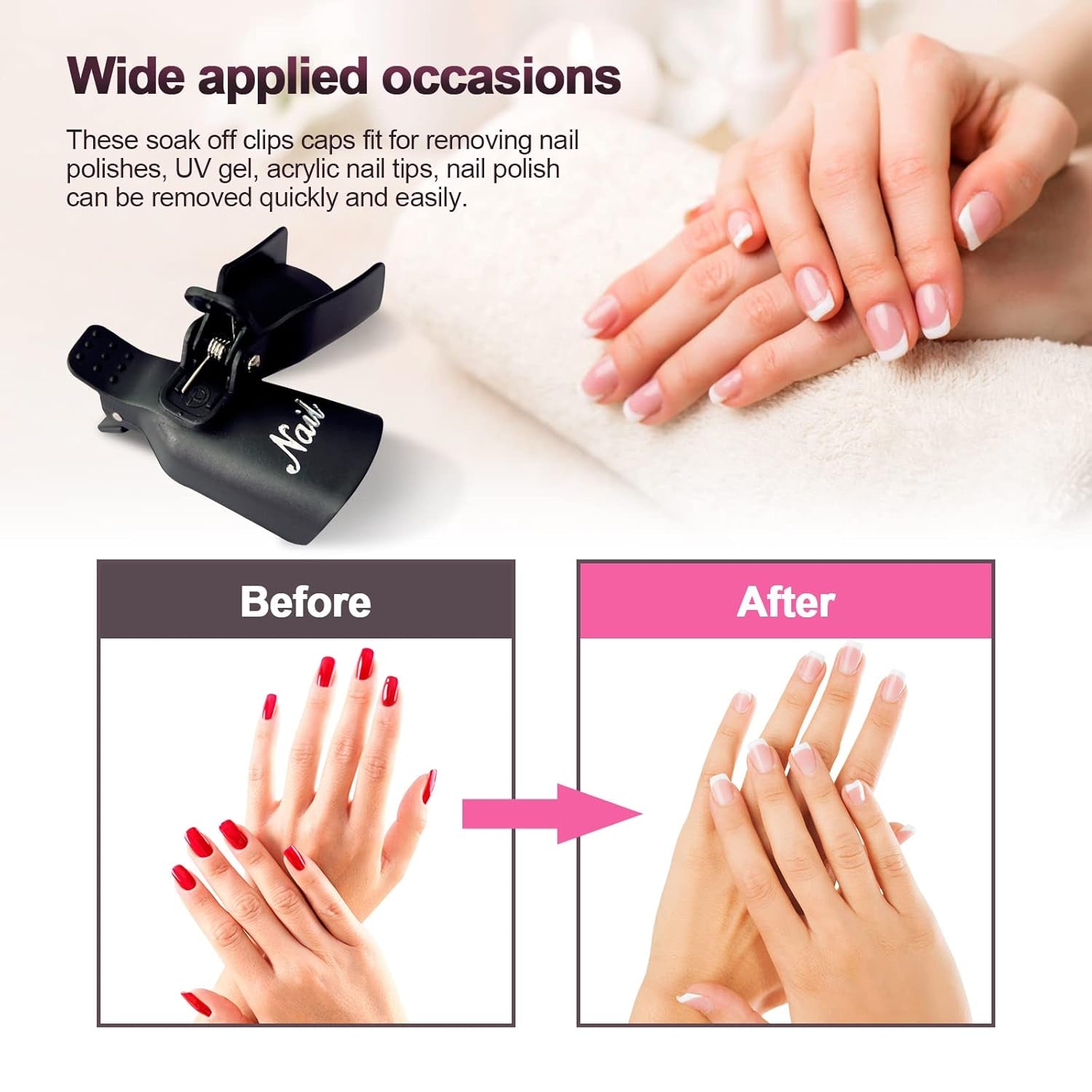 Hanyousheng Nagellackentferner Clips, Nagel Clips,10 Stück Schwarz Nagelclips, Nagel Klammer, Nails Art ​Gel Cap, Soak off Clip Cap UV Gel Poliermittel Entferner Wrap Nail Tool