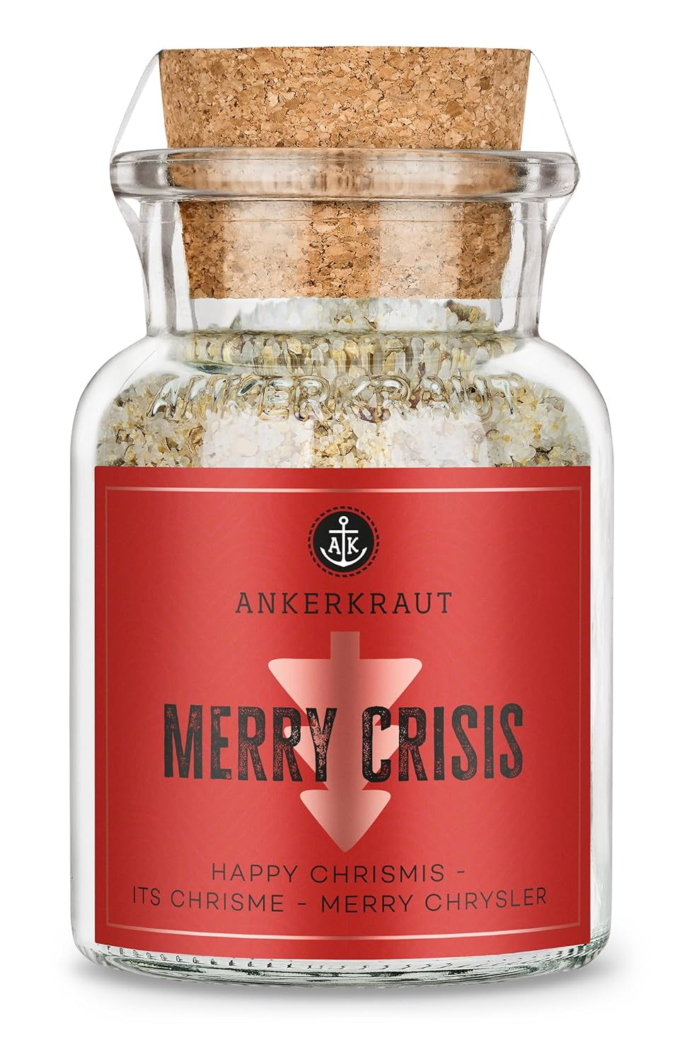 Ankerkraut "Merry Crisis" Anlass-Gewürz, Aioli Pfeffer Salz zum Verschenken, Gewürz Geschenk mit Knoblauch, 155 g v Corkenglas