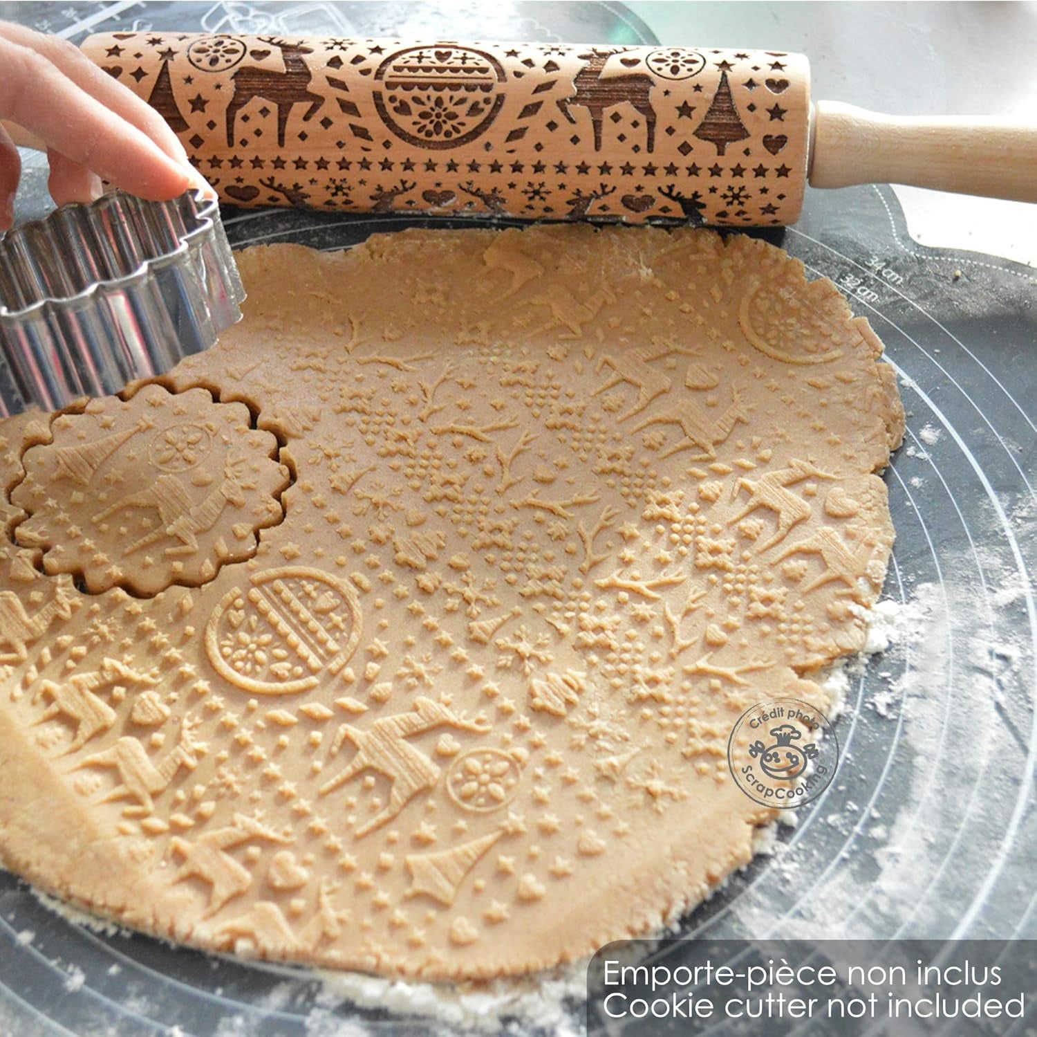 Vaření šrotu Teigrolle aus Holz "Xmas" mit weihnachtlichen Motiven – Prägerolle mit gepfragten Verzierungen für Kekse – dekorativní Zubehör – 5242