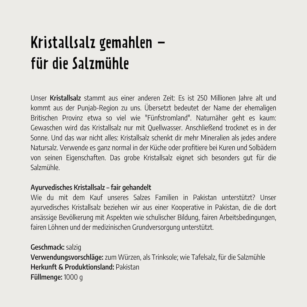 Govinda Kristallsalz - hrubý (1kg) | 250 milionů let alt | Salz aus der Panjab-Region | 100% přírodní krása & ohne Zusätze | Ájurvédské | Vegan | Ideální pro mlýn na sůl