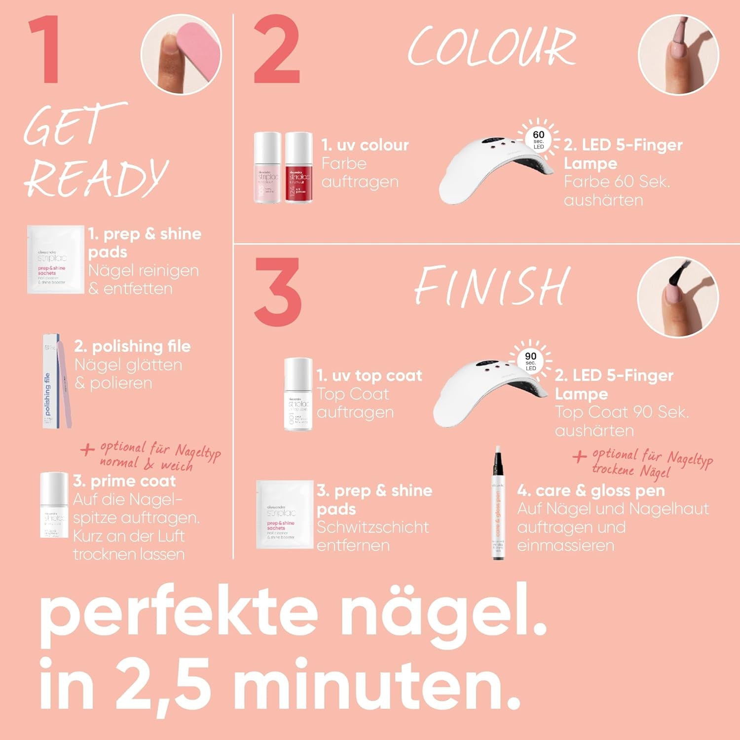 alessandro Striplac UV Top Coat Rosé - Světlé nehty odolné proti poškrábání až 15 dní - Lze použít s barvou i bez barvy - Technologie jemného odstraňování - Vegan - Růžová, Transparentní, 6,5 ml