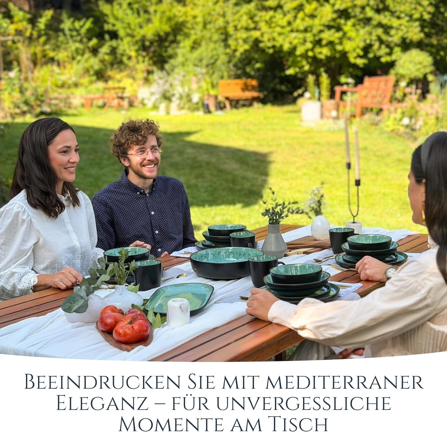 Set de veselă din gresie ceramică, format din 24 de piese, pentru 6 persoane, design Ibiza, CÂȘTIGĂTOR AL TESTULUI. Un set de veselă mediteraneană superb, inclusiv boluri și farfurii. Set de veselă Pure Living, verde salvie.