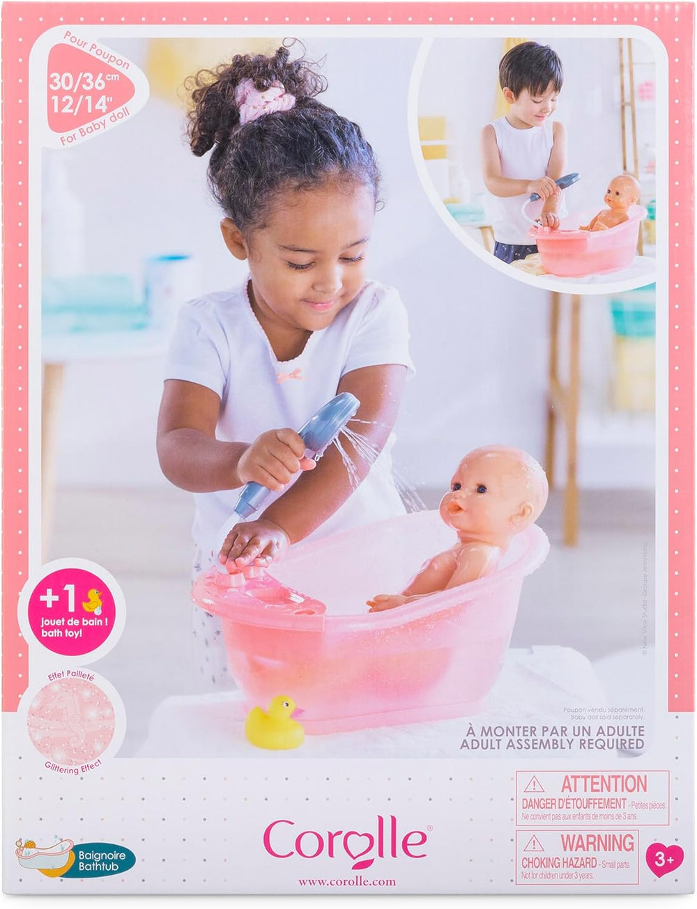 Corolle 9000141660 - Cadă de baie Mon Grand Poupon, cu funcție de pompă și rățușcă de cauciuc pentru toate păpușile de 30-36 cm, 32,5 cm, de la 3 ani