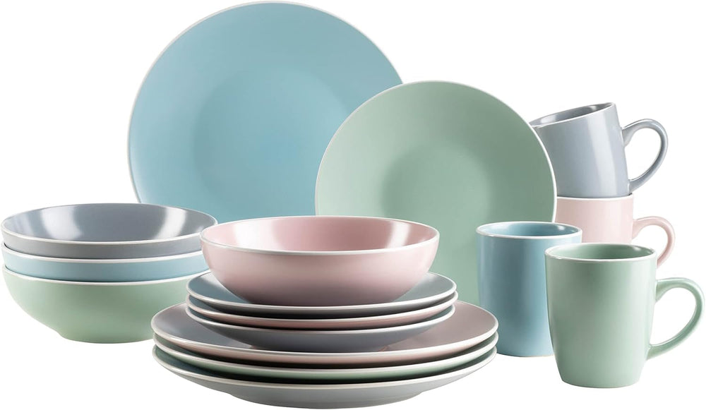 MÄSER 934006 Serie Elissa, Modernes Geschirr Set Für 4 Personen in Bunten Mattglasuren Mit Weißem Rand, 16-Teiliges Kombiservice, Steinzeug, Bunt Naty Shop Výchozí název