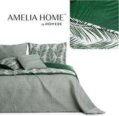 Ameliahome Přehoz na postel Přehoz na postel 170X210 Cm Oboustranný Přehoz na postel se snadnou údržbou Vzor rostlin Zelená Bílá Tropické Postele Bonaire a přikrývky Besuche den AmeliaHome-Store
