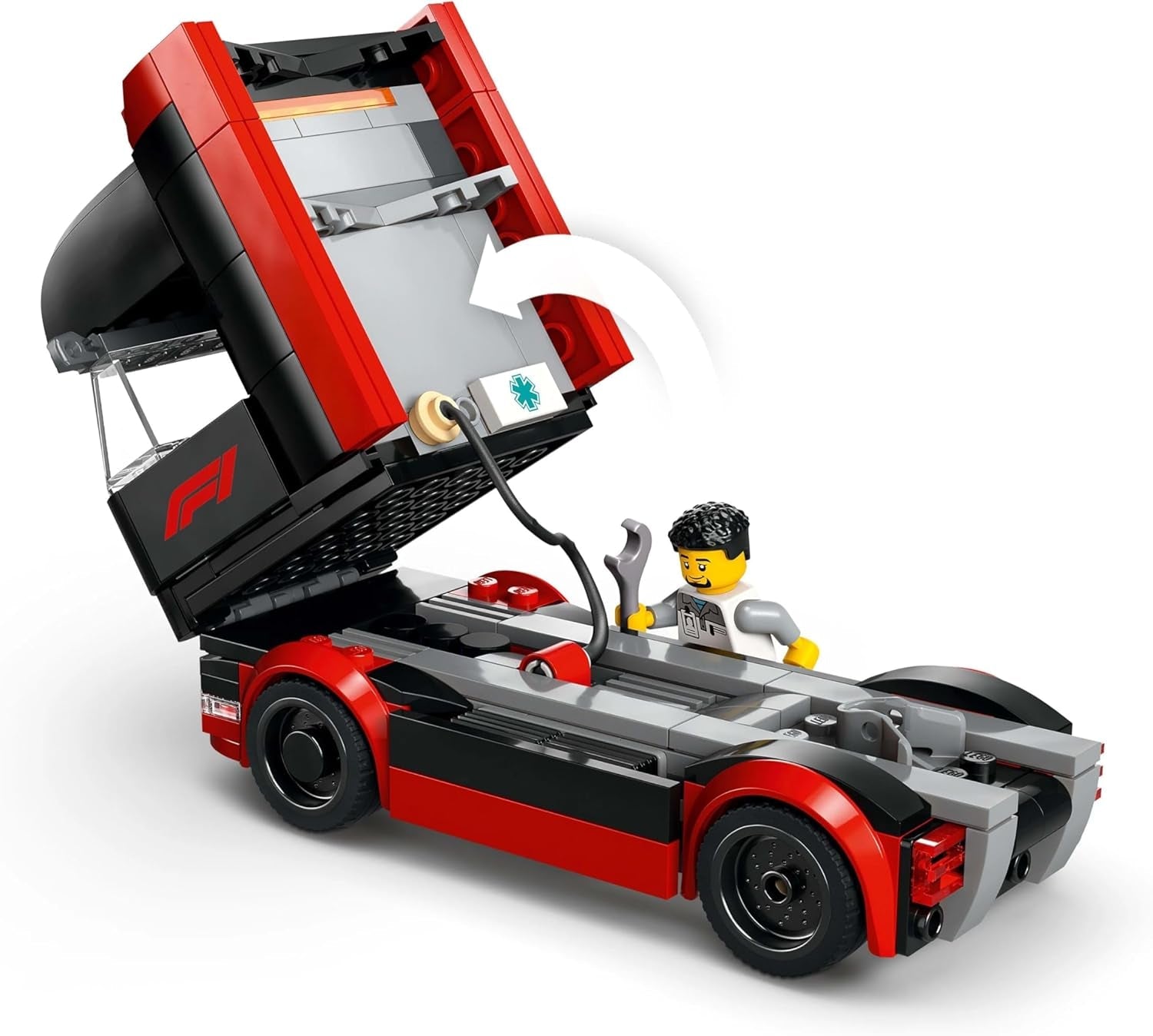 LEGO City F1 Transporter se závodními auty F1 RB20 a AMR24 - Transportér autíček pro týmy Red Bull a Aston Martin Formule 1 - vč. 5 minifigurek – dárek pro chlapce a dívky od 8 let 60445 Stavebnice Besuche den LEGO-Store