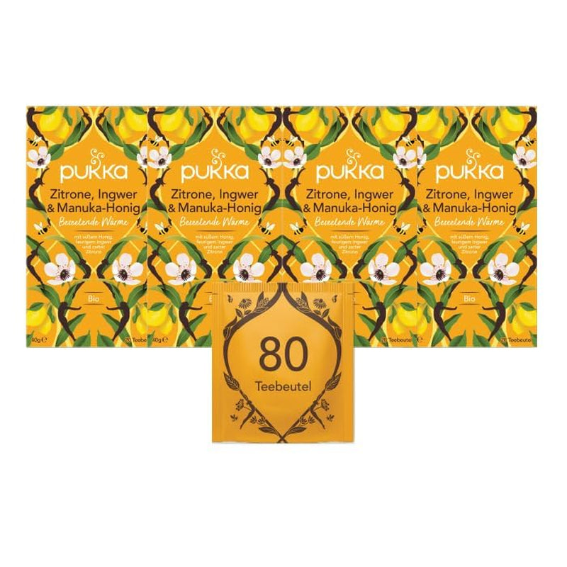 Pukka | Ceai din plante bio „Lemongrass &amp; Ginger” | Lemongrass, ghimbir și lemn dulce | 4 x 20 pliculețe de ceai