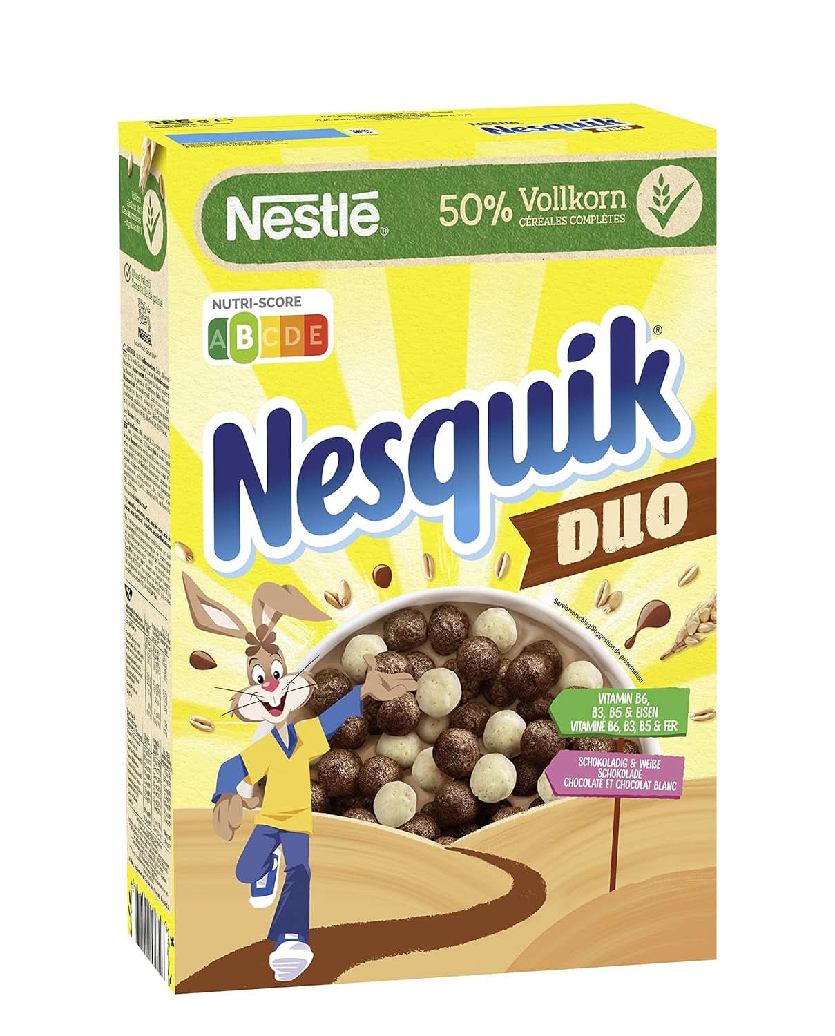 NESTLE Nesquik Duo, Cereale cu ciocolată neagră și albă cu făină integrală, pachet de 7 x 325 grame Cereale Naty Shop