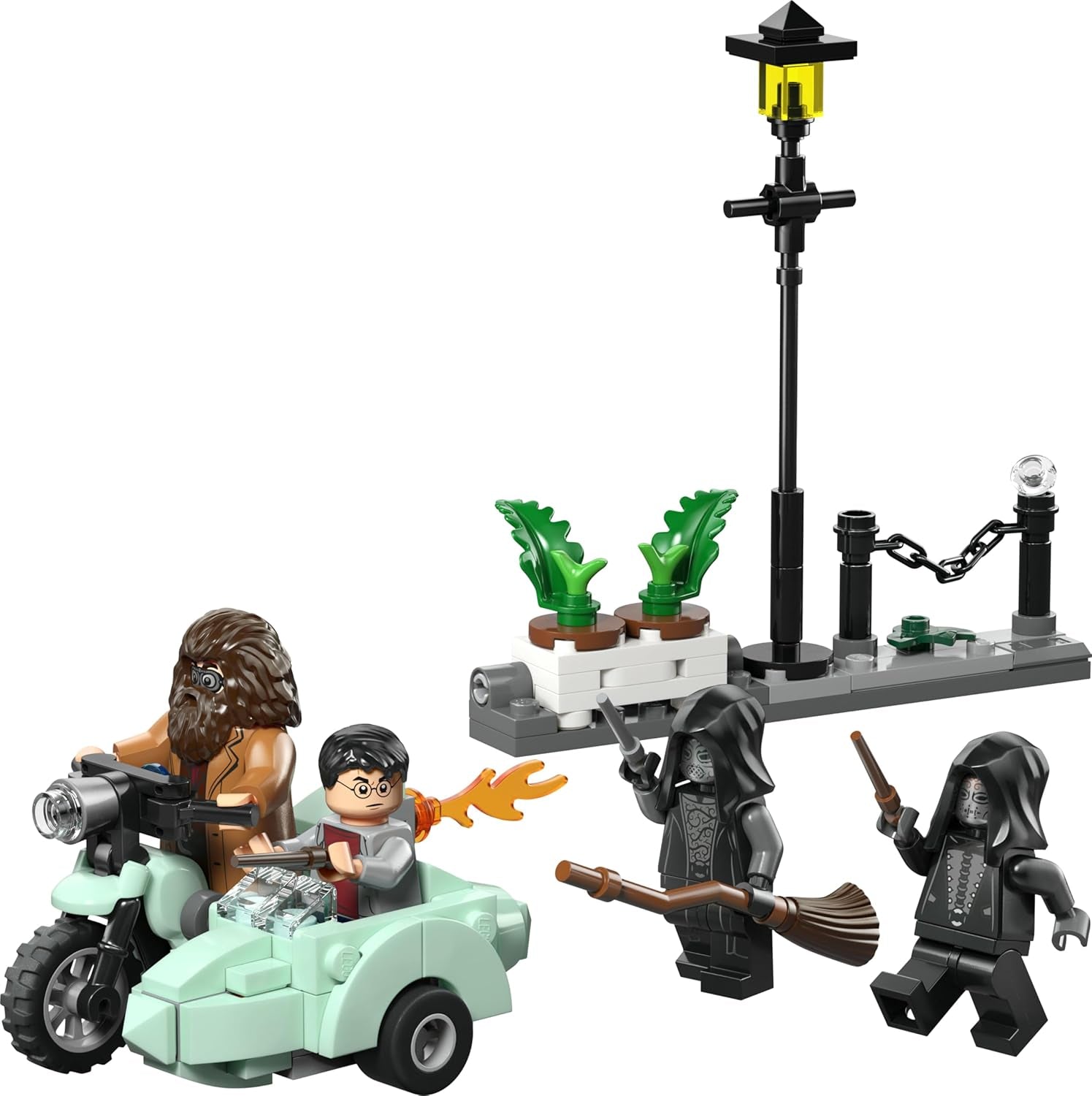LEGO Harry Potter Hagrids a Harrys Flucht aus dem Ligusterweg - Motorrad Spielzeug mit 4 Minifiguren - 2 Todesser, eine Strassenszene - Geschenk für Mädchen, Jungen und Fans ab 8 Jahren - 76459