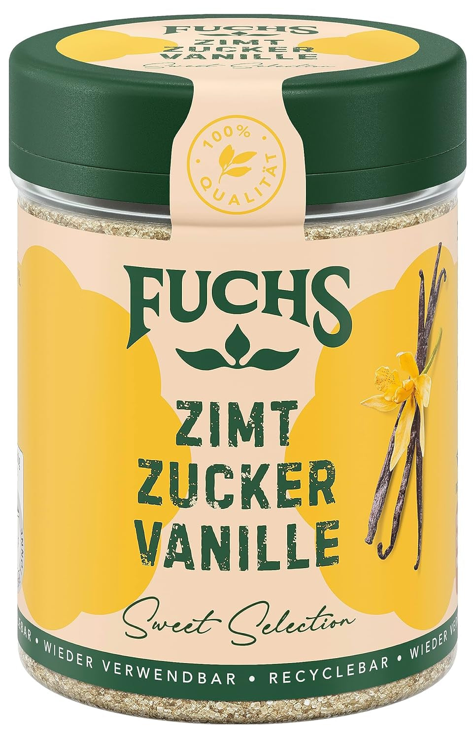 Fuchs Gewürze - Zimt Zucker Vanille - Gewürz zum Versüßen von Wafeln, Milchgetränken oder Joghurt - aus natürliche Ingredient - 100 g v wiederverwendbarer, recyclebarer Dose