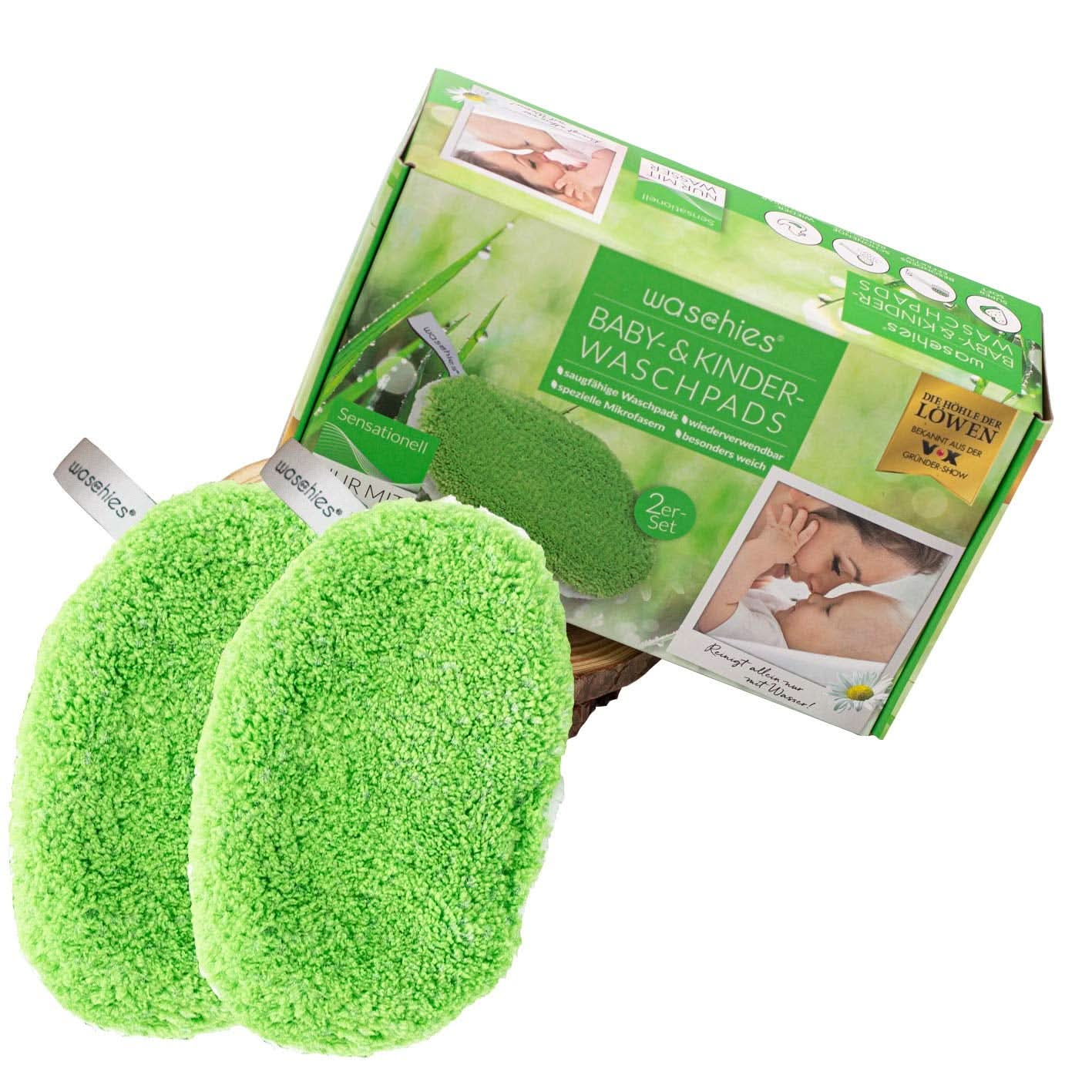 Tampoane de spălat Waschies KIDS pentru bebeluși și copii, pentru curățare numai cu apă, reutilizabile Mama si Copilul Naty Shop Verde 2 bucati