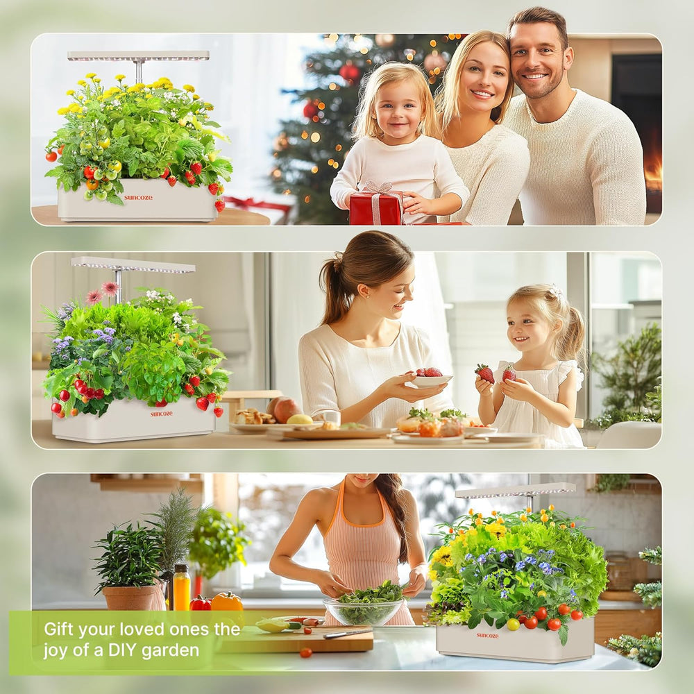 Sada 12 kapslí Hydroponic Grow System, 24W LED vnitřní zahradní lampa, 4L nádrž na vodu s tichým čerpadlem, výškově nastavitelný sázeč bylinek, sada pro vnitřní zahradničení, zahradnické dárky, béžová