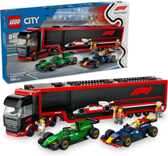 LEGO City F1 Transporter se závodními auty F1 RB20 a AMR24 - Transportér autíček pro týmy Red Bull a Aston Martin Formule 1 - vč. 5 minifigurek – dárek pro chlapce a dívky od 8 let 60445 Stavebnice Beuche den LEGO-Store Výchozí název