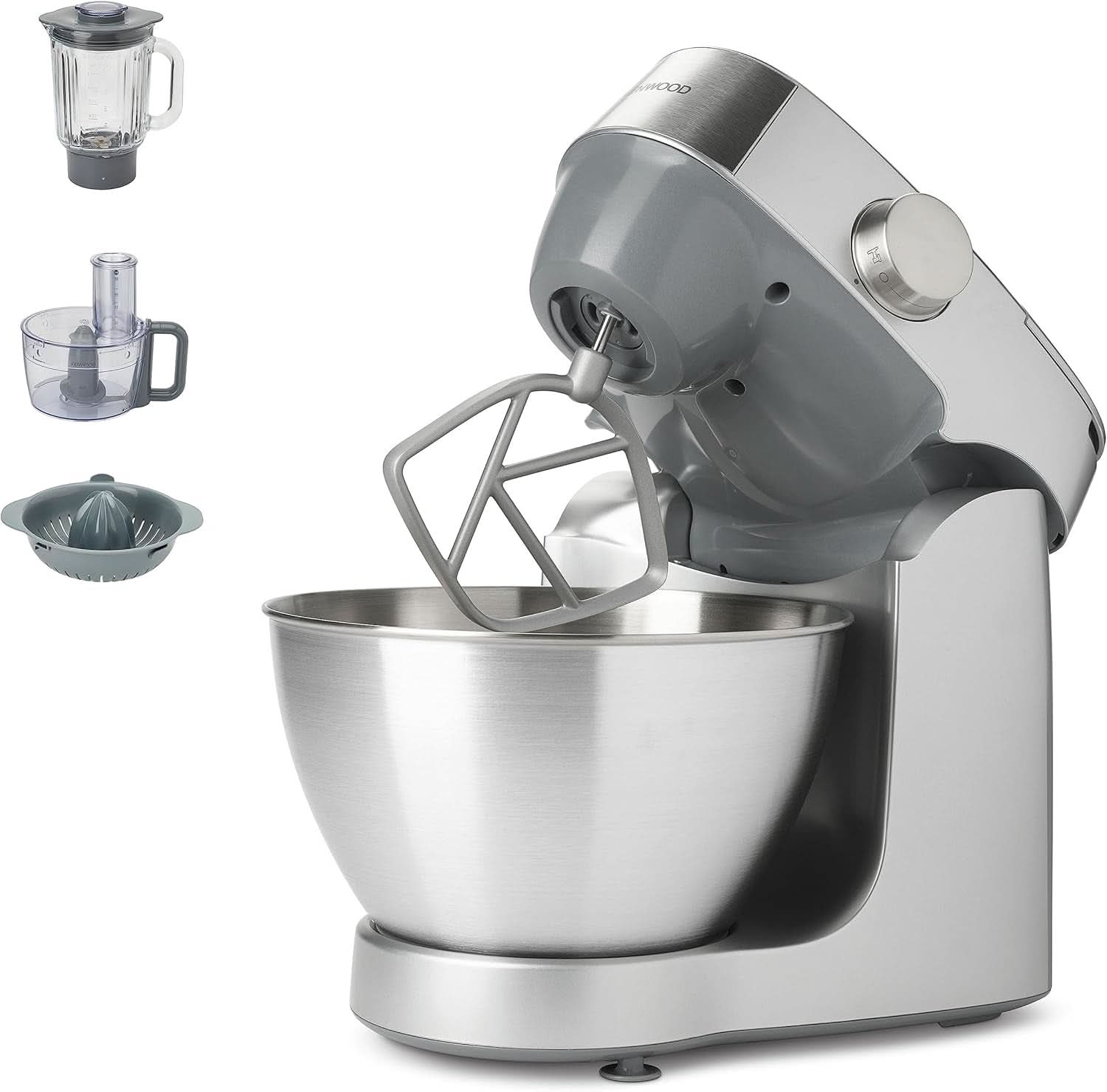 Kenwood Prospero+ KHC29A.R0SI Küchenmaschine, 4,3 L Edelstahlschüssel, Inkl. 10-Teiligem Zubehör-Set Mit Fleischwolf, Glas-Mixer, Zitruspresse, Entsafter Und Mehr, Inkl. Easyweigh Waage, 1000W, Silber Matka a dítě Naty Shop Silber Inkl. 7 Příslušenství