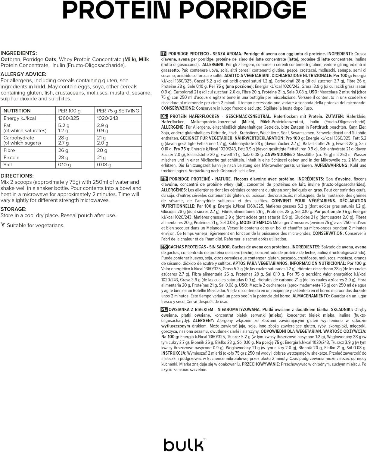 Kompletní proteinové ovesné vločky, volně ložené, vysokoproteinové ovesné vločky, syrovátka, vysoký obsah vlákniny, proteinová kaše, neochucené, 1 kg