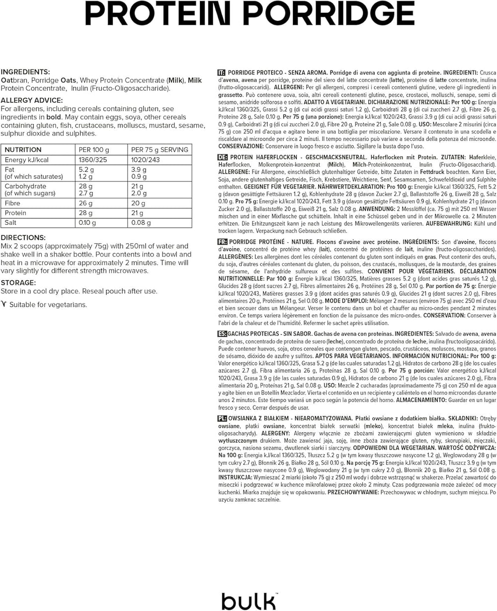 Kompletní proteinové ovesné vločky, volně ložené, vysokoproteinové ovesné vločky, syrovátka, vysoký obsah vlákniny, proteinová kaše, neochucené, 1 kg