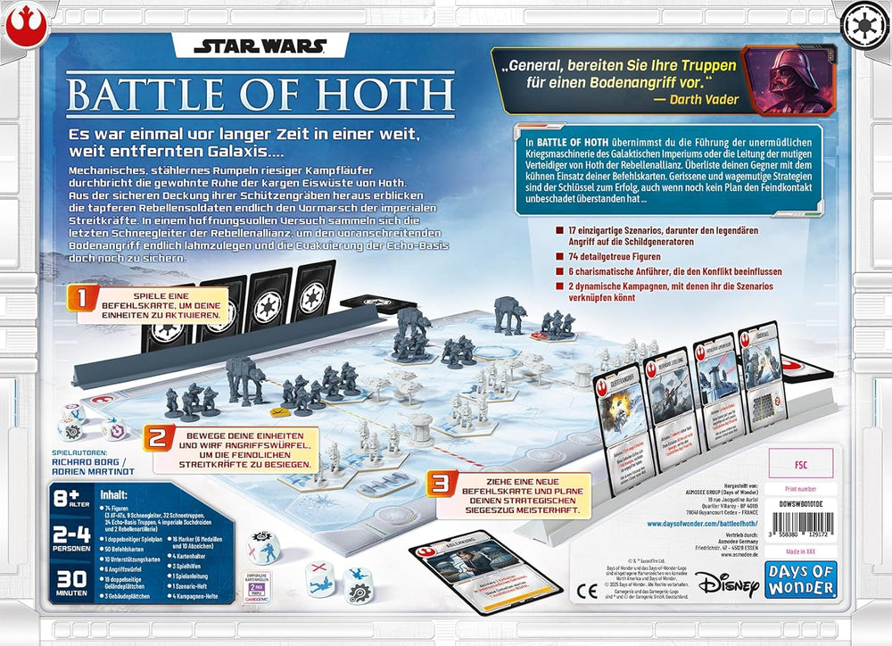Days of Wonder, Star Wars Battle of Hoth – strategická desková hra pro 2–4 hráče od 8 let – se 74 miniaturami a 17 scénáři – Empire vs. Rebels – hra pro rodinu a experty