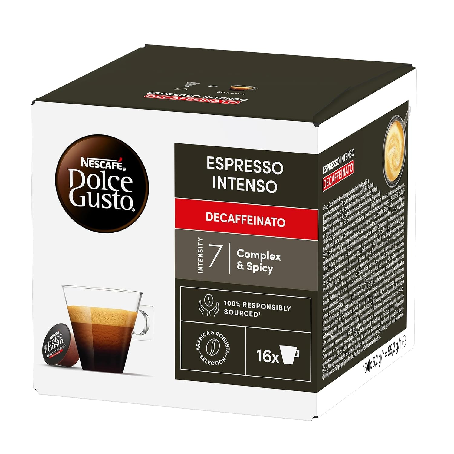 Nescafé Dolce Gusto Cafe Dolce Gusto Espresso Intenso Desc. | Nestle Pack 3 Kisten Mit 18 Kapseln,Die Jeweils 16 Einheit(3er Pack)