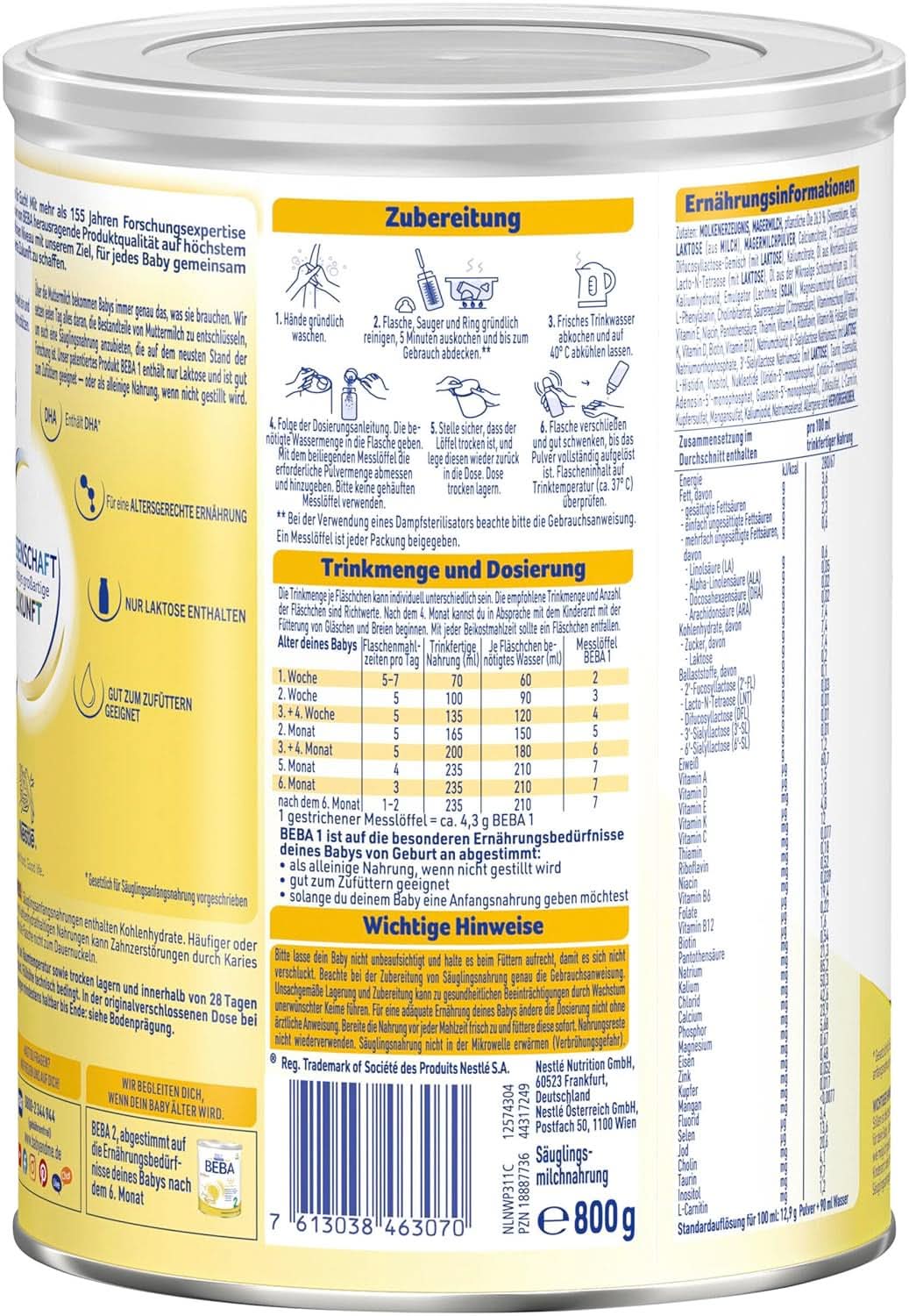 BABY 1 počáteční mléko od narození, pouze laktóza, bez palmového oleje, balení 3 (3 x 800 g) Mother and Child Naty Shop