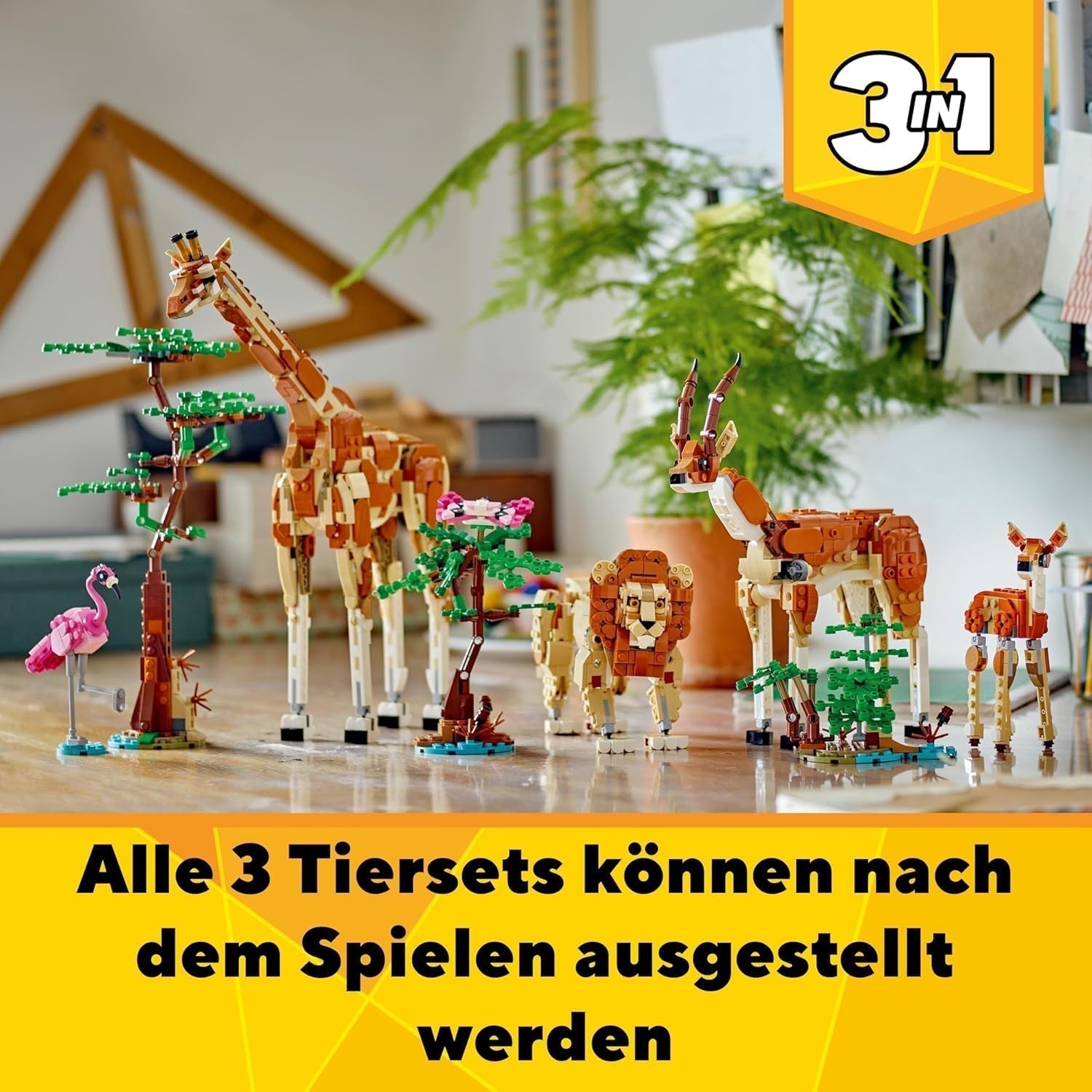 LEGO Creator 3v1 Animal Safari, kreativní sada s figurkami zvířat, 3 možnosti stavění: Hračka žirafa, gazela a lev, hračka zvířátka pro dívky a chlapce, přírodní dárek pro děti od 9 let 31150 Stavebnice Beuche den LEGO-Store