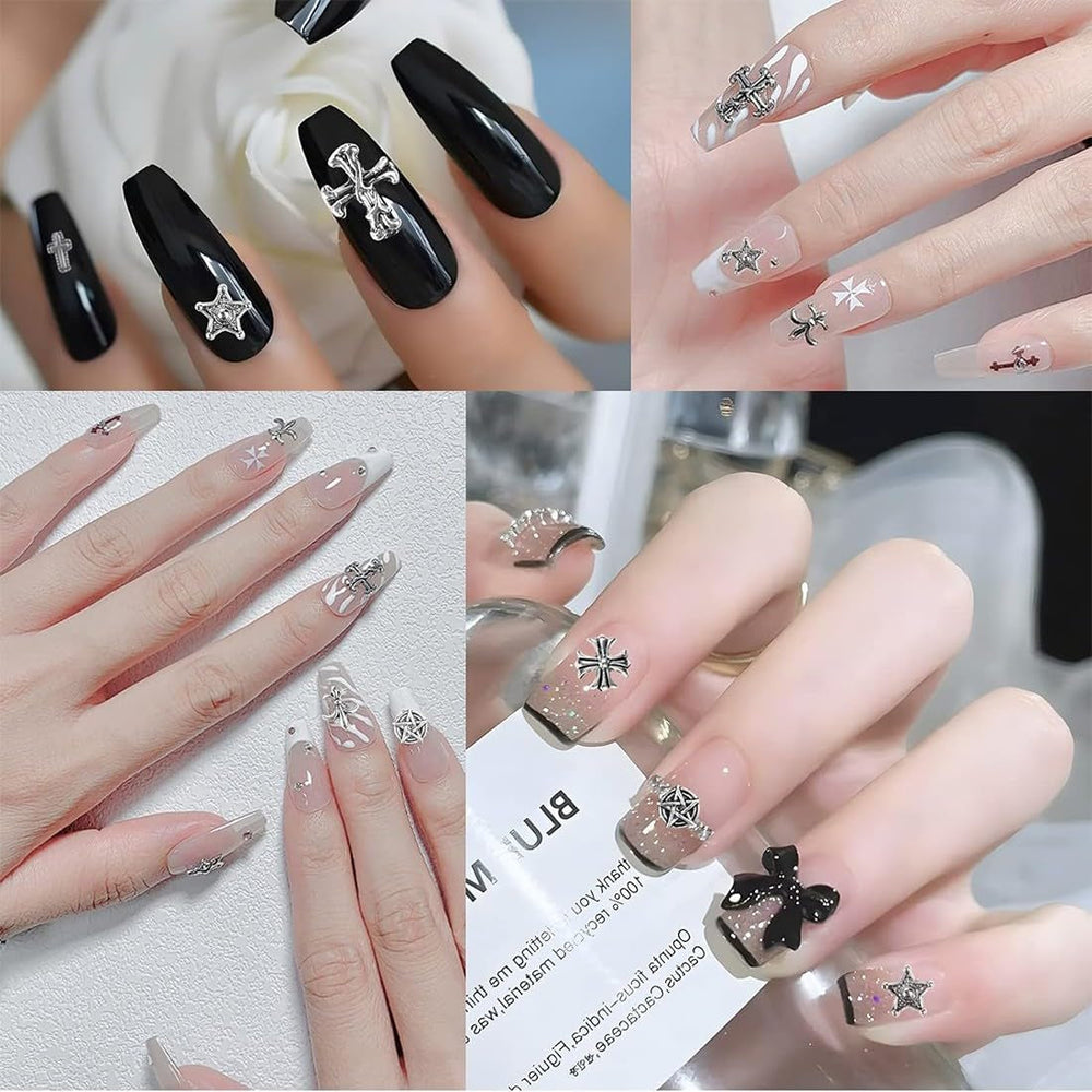 100 bucăți brelocuri unghii cruce 3D, brelocuri unghii cruce, brelocuri unghii cromate, accesorii vintage pentru unghii, decorațiuni unghii DIY, pentru femei și fete, unghii DIY decorațiuni