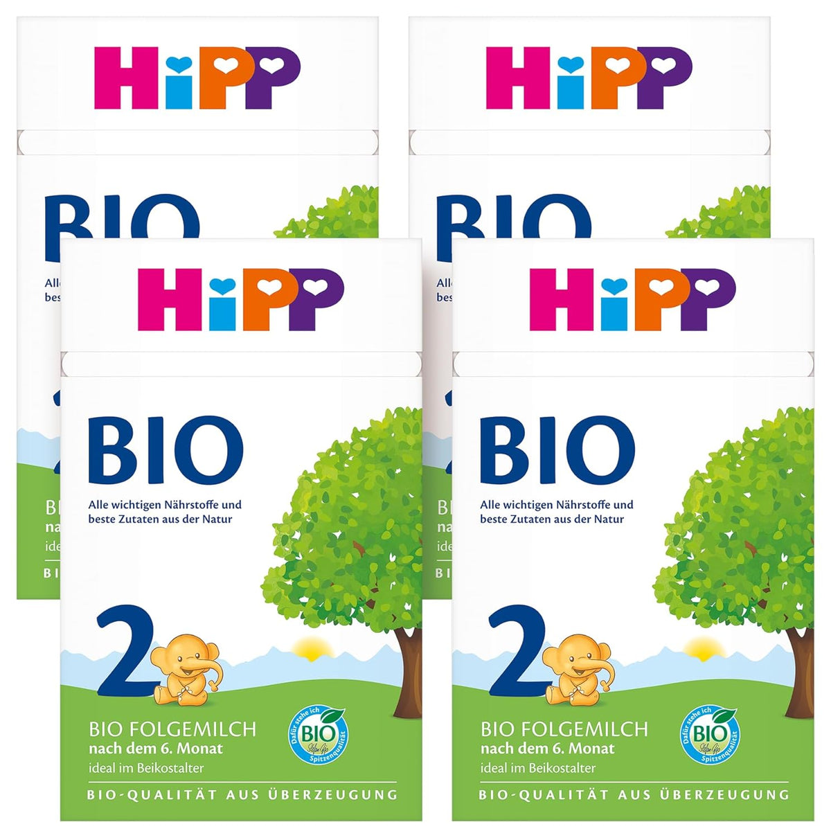 Pokračovací mléko HiPP 2 Bio (4 x 600 g), po 6 měsících, s Omega-3 (DHA, ALA), vápníkem a snadno připravitelným organickým škrobem, nejlepší BIO kvality