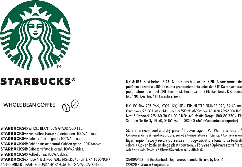 STARBUCKS Blonde Espresso Roast, Helle Röstung, Ganze Kaffeebohnen 200g (6er Pack)