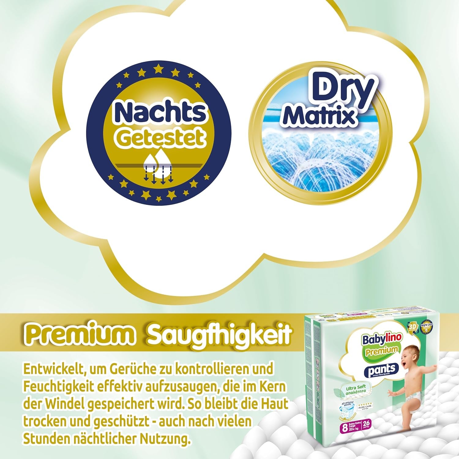 Prémiové kalhoty velikosti 8 s ultra měkkým filtrem, XXL (20+ kg), 26 kusů