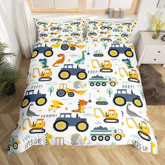 Jungen Cartoon Povlečení do auta 135X200,Kinder Bau Fahrzeuge Tröster Abdeckung Für Kind Kleinkind Teens,Dinosaurier Bettbezug,Traktor Maschinerie Bagger Bettdecke Abdeckung,Lkw Autos Bettdecke Naty Shop