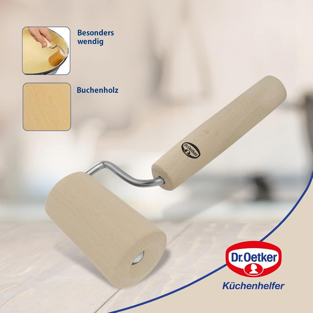 Dr. Oetker Teigroller aus Holz – Teigrolle aus high quality Buchenholz – Perfekt für round und eckige Formen – cca. 18 x 7 cm, Rolle Durchmesser ca. 4,5 cm