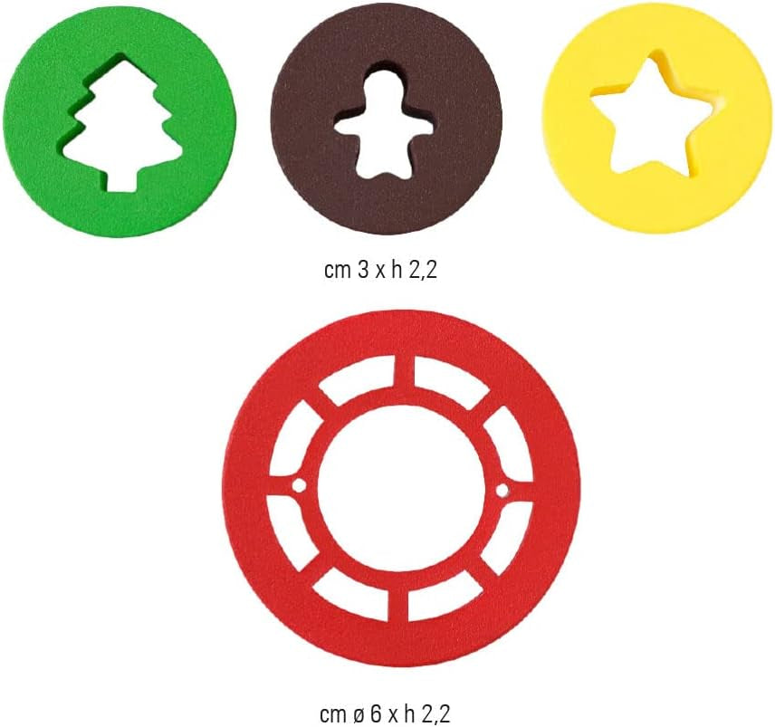 0255044 Formă de biscuiți tip ochi de bou, din plastic, setul ideal pentru decorațiuni din pastă de zahăr sau pastă de gumă, fabricată în Italia, design original. Pachet de 4.