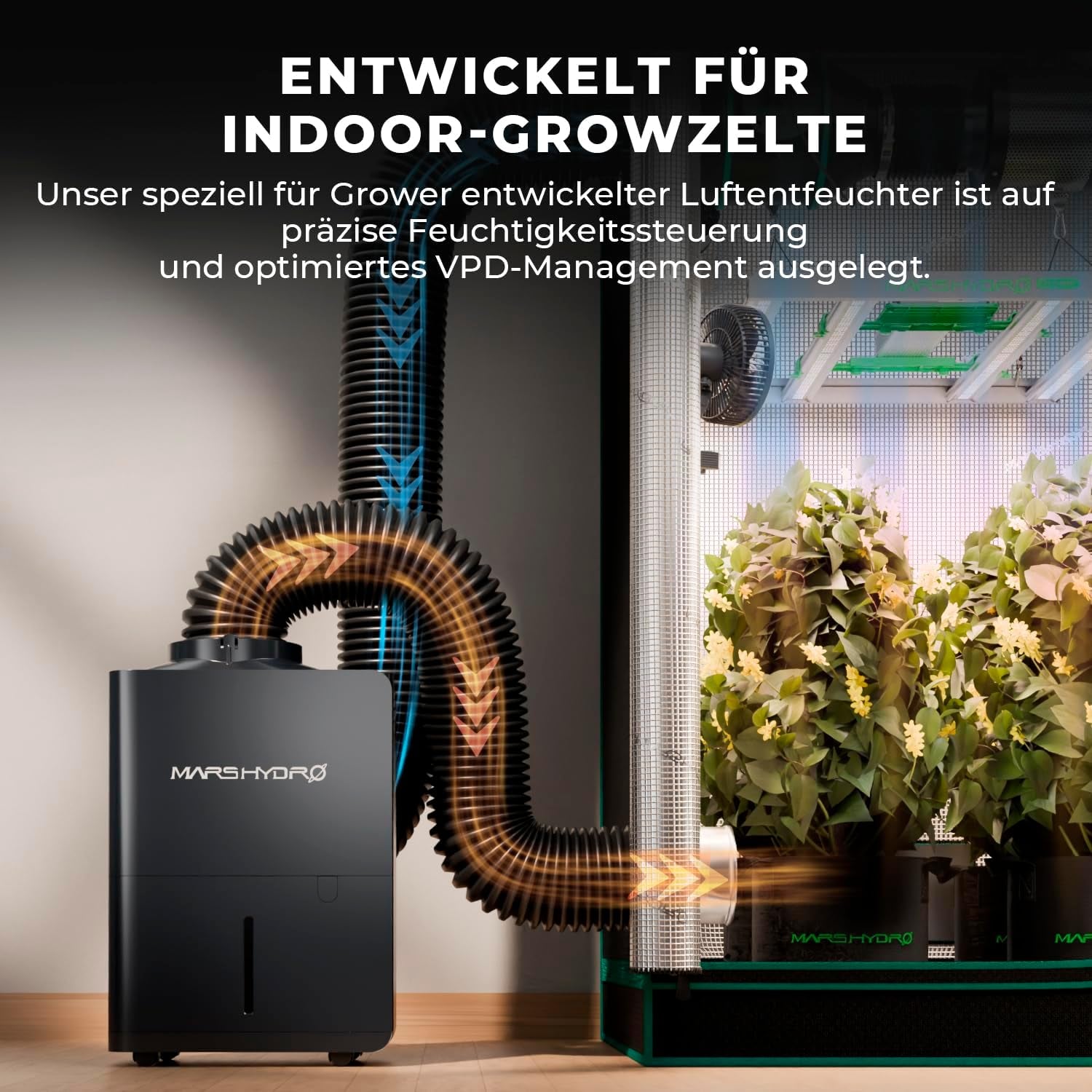 MARS HYDRO odvlhčovač, 12 l/den, automatické odmrazování, funkce časovače, pokojový odvlhčovač pro pěstební stany, sklepy a rostliny, nádrž na vodu 1,2 l