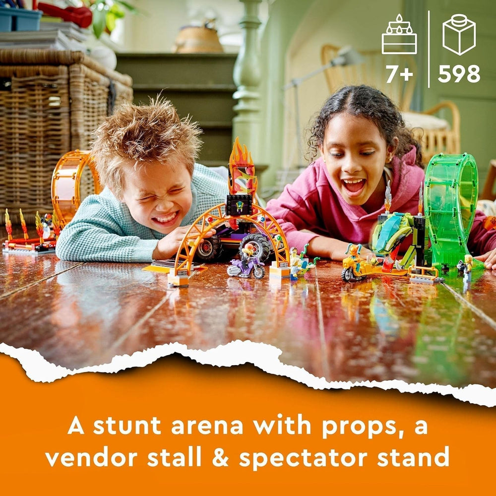 LEGO 60339 City Stuntz Stuntz Show Double Looping Set, Incl. rampă, monster truck, 2X motocicletă și 7 minifigurine, jucărie pentru copii cu vârsta peste 7 ani Seturi de constructie Besuche den LEGO-Store